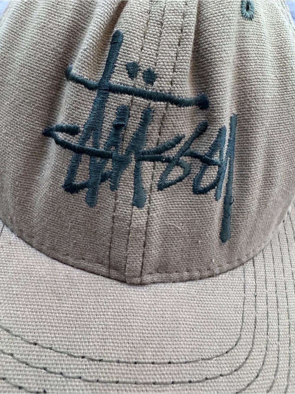 Vintage Stüssy Made in America khaki green cap black embroidered log - Picture 12 of 12